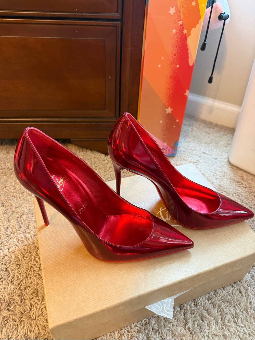 Christian Louboutin Metallic Red Pointed-Toe Stiletto Pumps - Picture 2 of 7